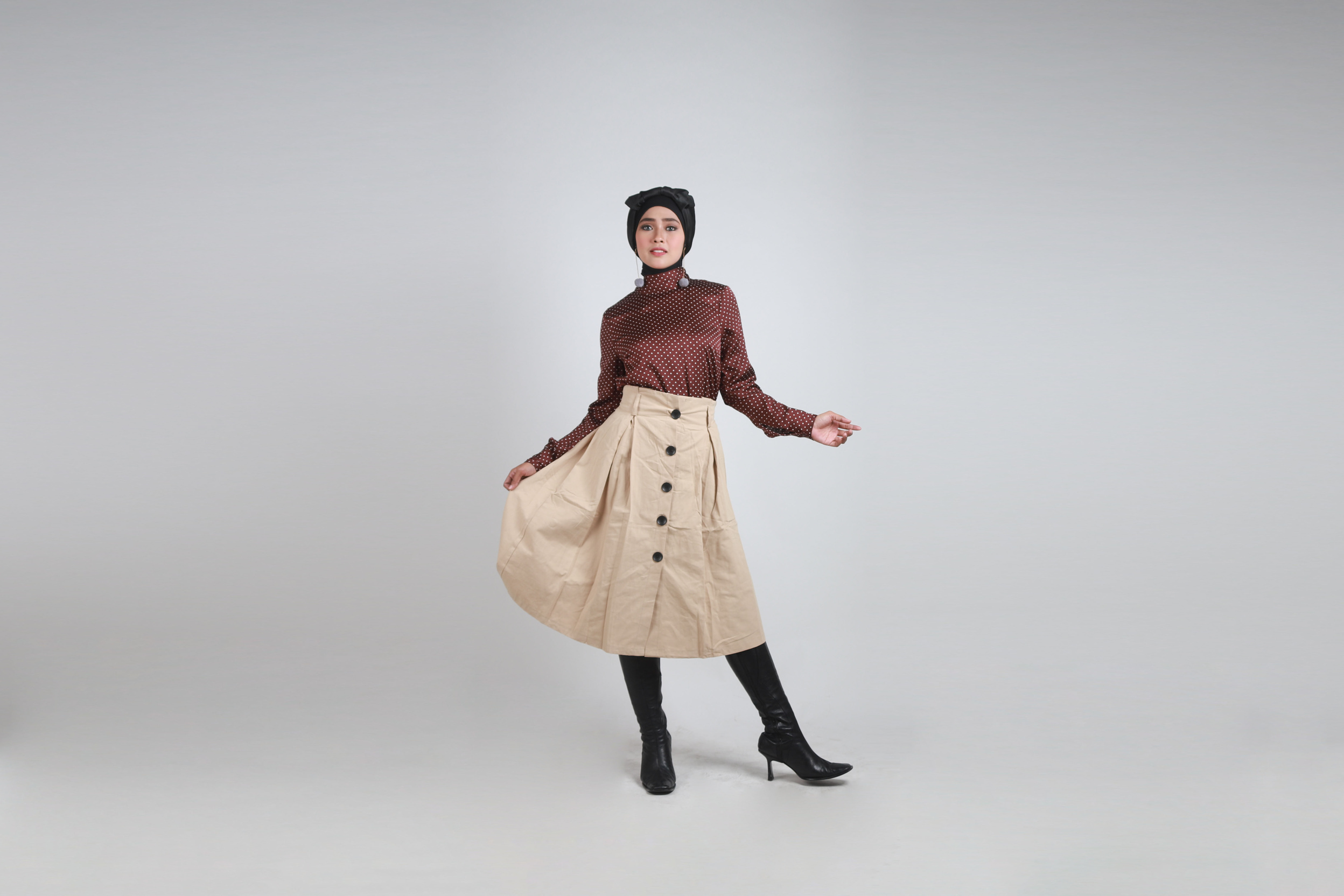 Woman Standing Against White Isolation Background